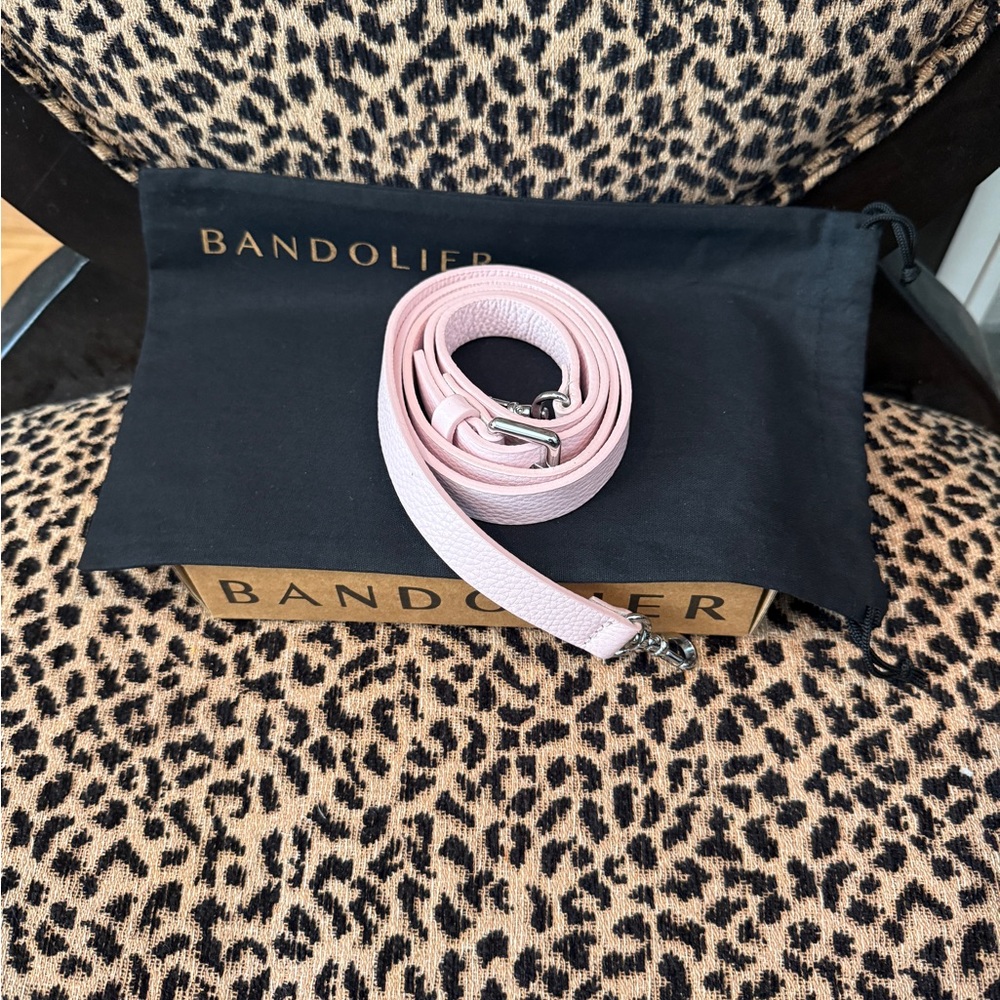 Bandolier Light Pink Leather Crossbody Strap with Silver Hardware